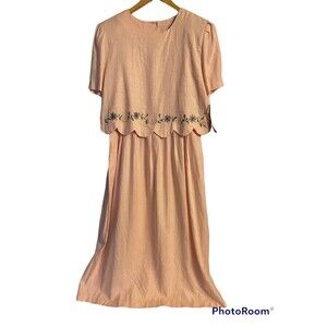 NWT Linen and Embroidered Dress Size 10 Pink Easter Spring Vintage